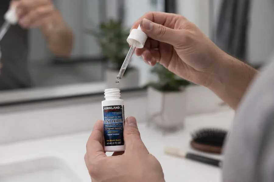 Frasco de Minoxidil 5% para hombres — protocolo de aplicación y resultados a 6 meses